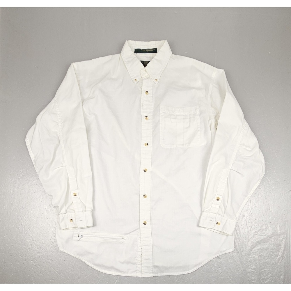 Vintage Orvis Fishing Button Down Shirt Mens Large White Zip Pocket Long Sleeve
